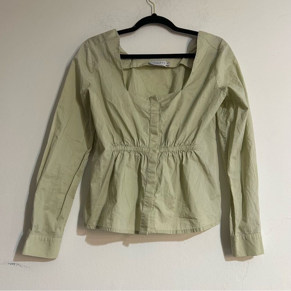Anthropologie Harshman Puff Sleeve Babydoll Blouse Moss Green Size Small